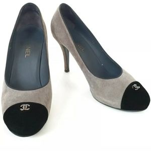 AUTHENTIC CHANEL CAP TOE GRAY BLACK SUEDE PUMPS